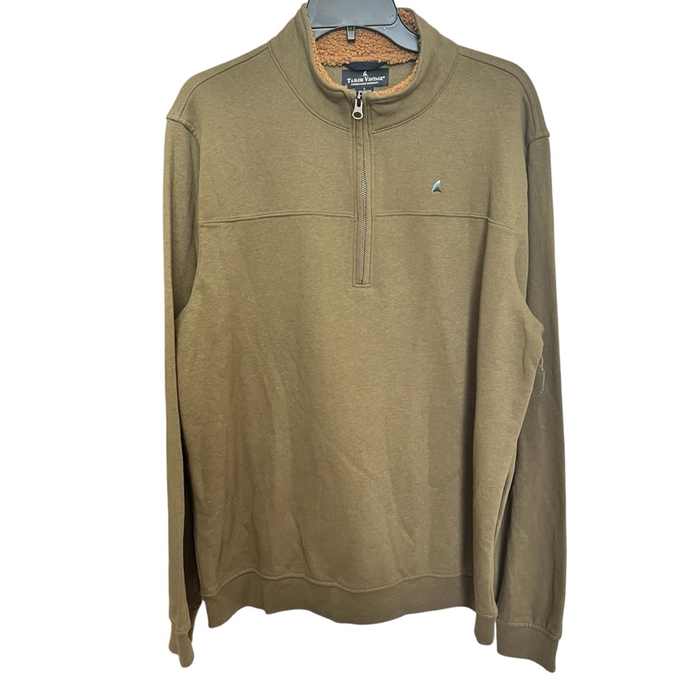 Tailor Vintage Sweater Men's Large Quarter Zip Pullover Long Sleeve Olive Green